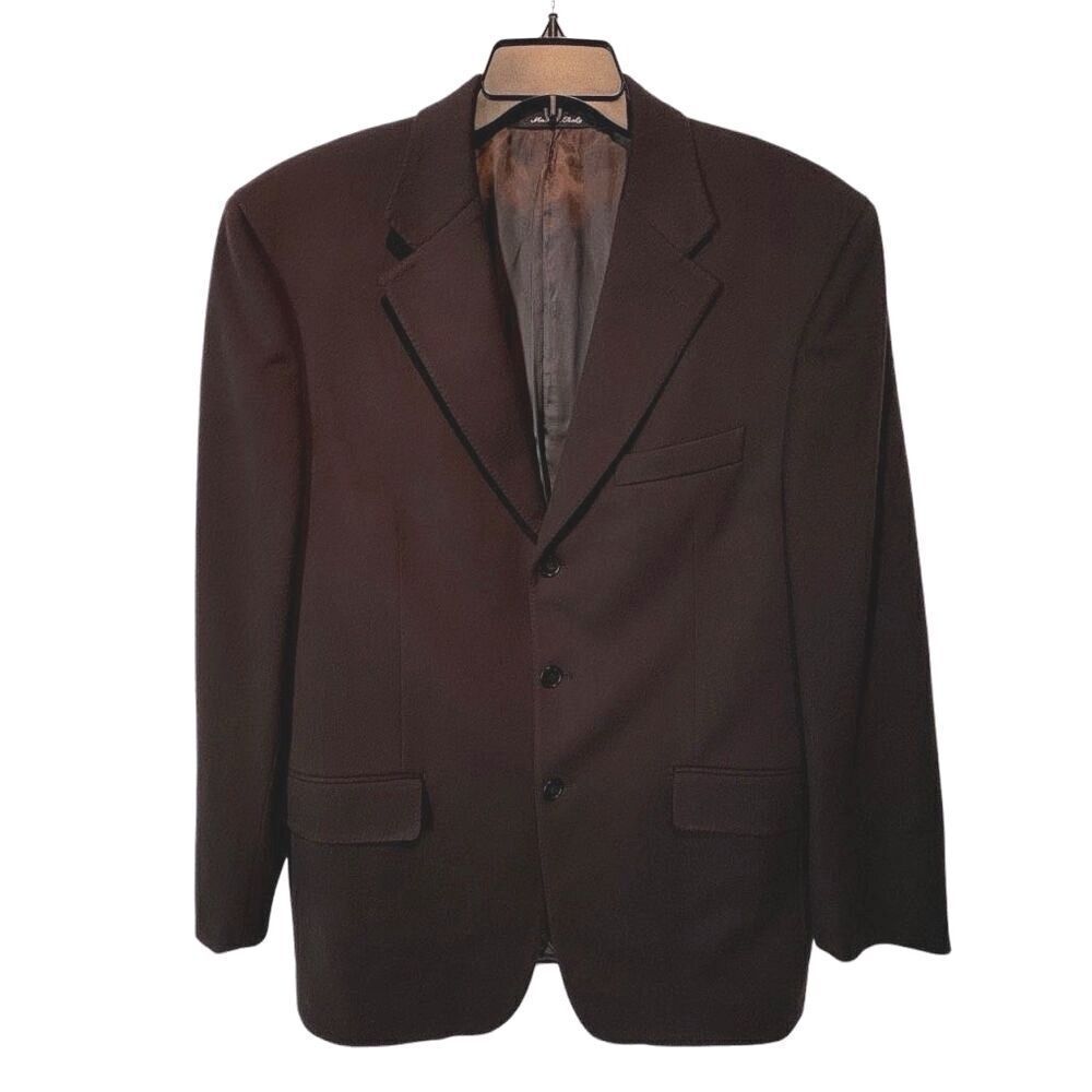 Faconnable Wool Blazer Jacket Brown Three Button Men’s 46 Made in Italy